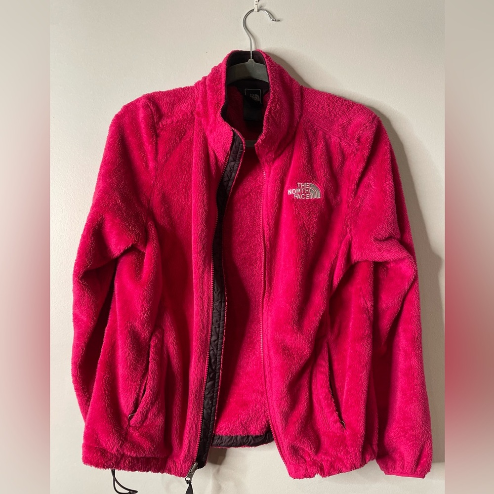 Fuzzy dark pink North Face jacket